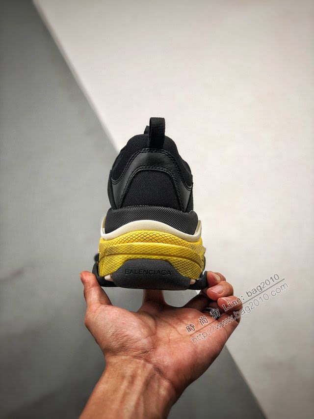 Balenciaga經典款男女鞋 巴黎世家頂級版本Triple S大底LOGO黑黃配色老爹鞋 Balenciaga情侶款老爹鞋  hdbl1215